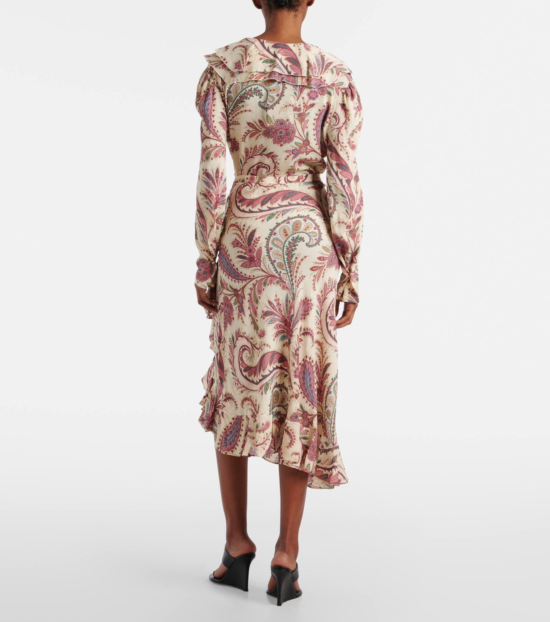 Asymmetric paisley ruffled midi skirt - 3