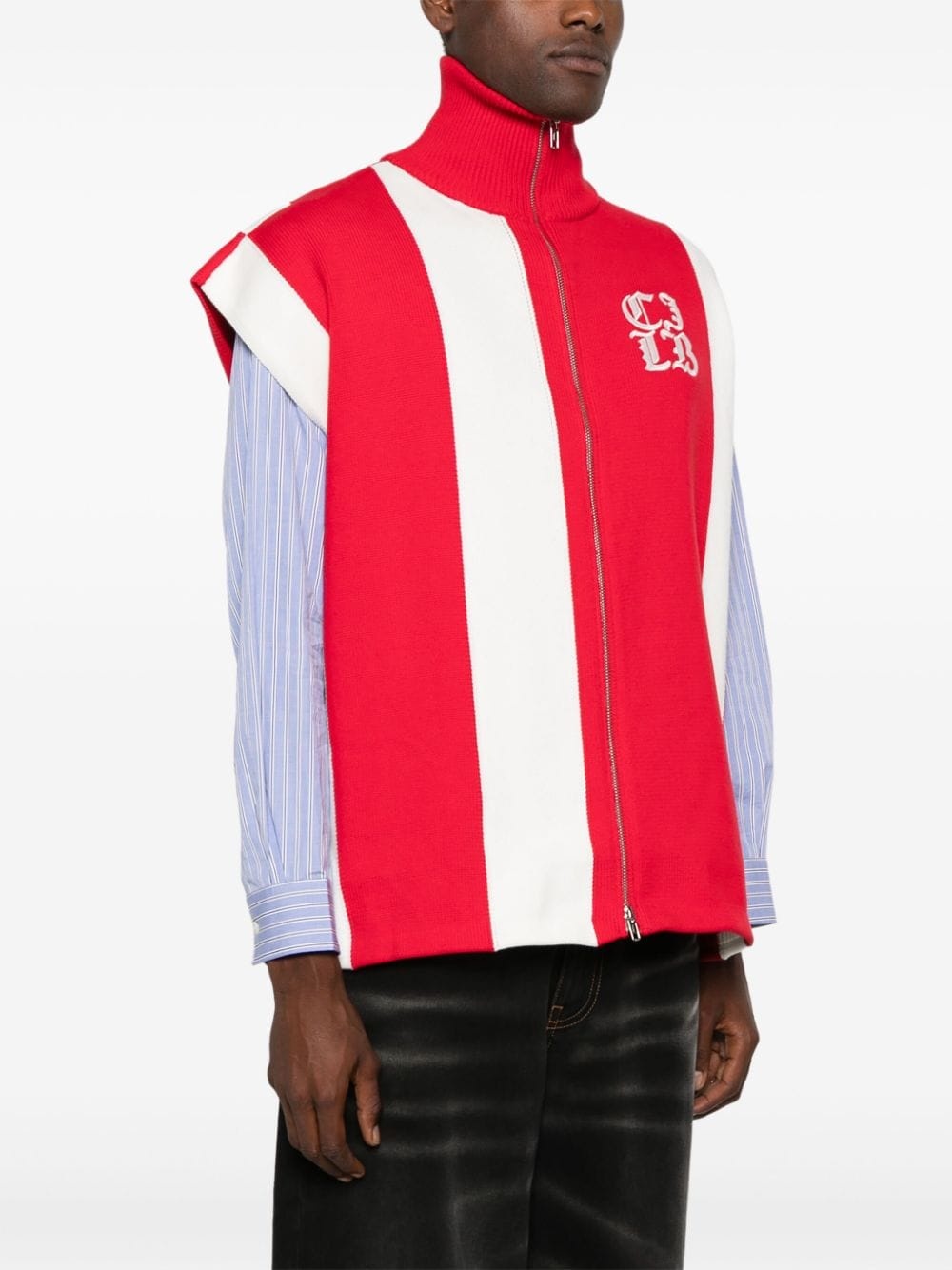 logo-embroidered striped track vest - 4