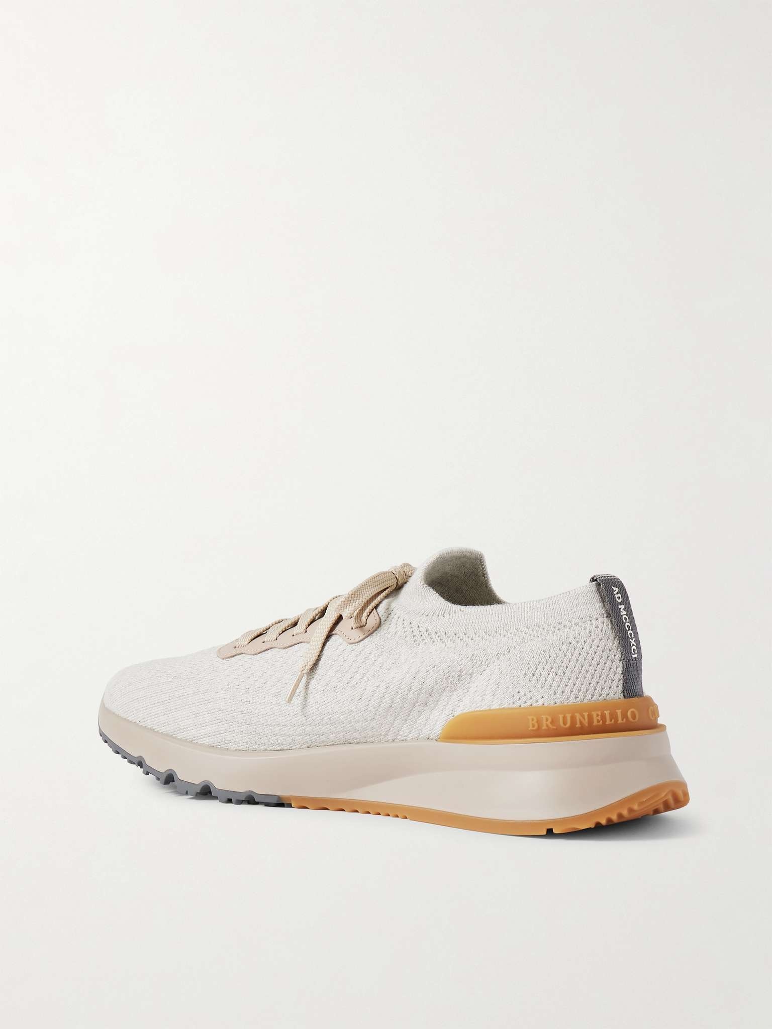 Leather-Trimmed Stretch-Knit Sneakers - 3