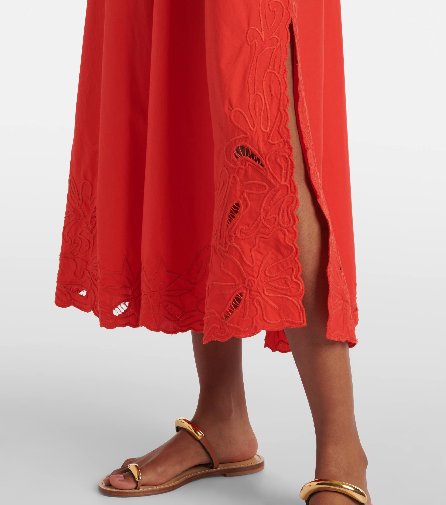 Embroidered cotton poplin midi dress - 5