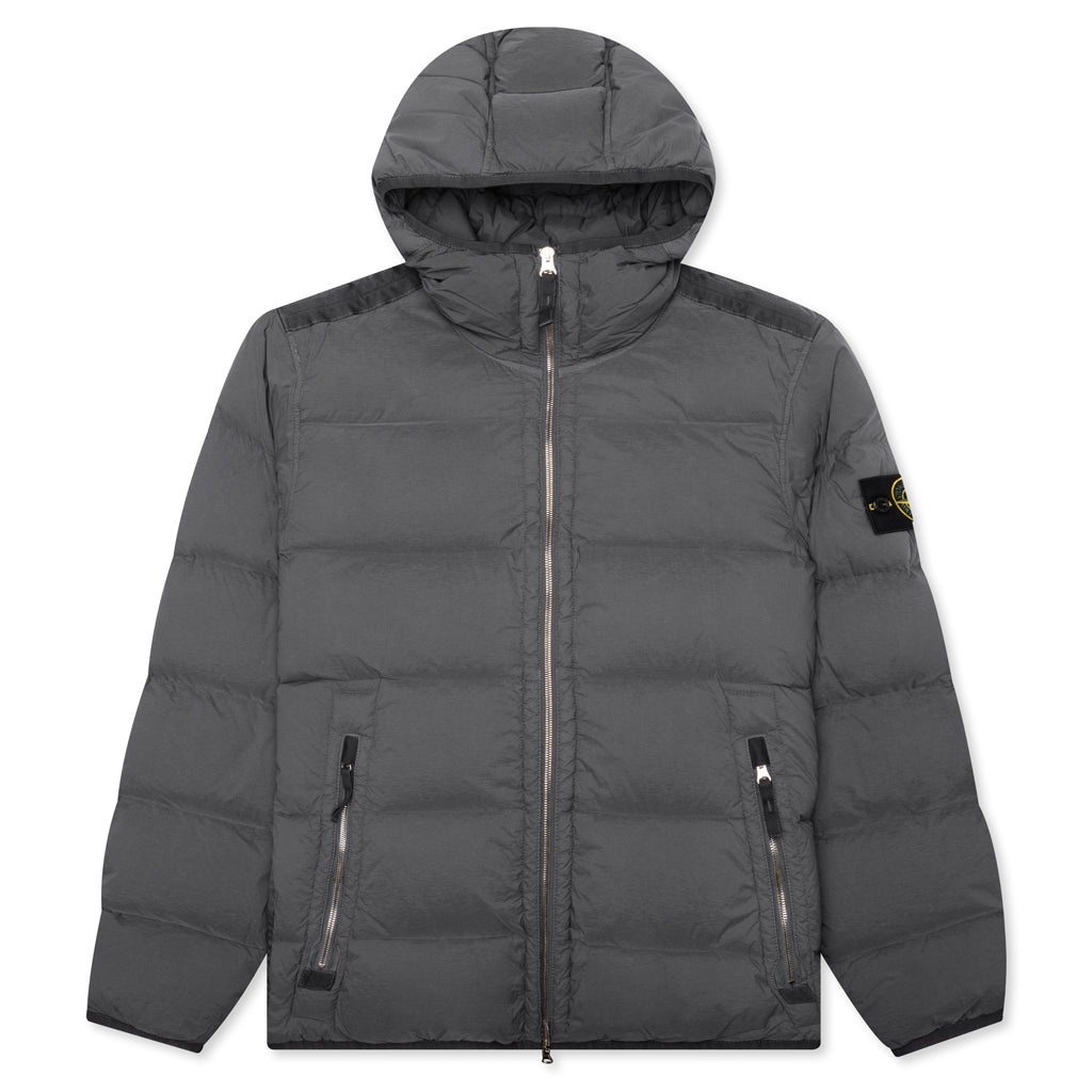 REAL FEATHER HOODED JACKET - LEAD GREY - 1