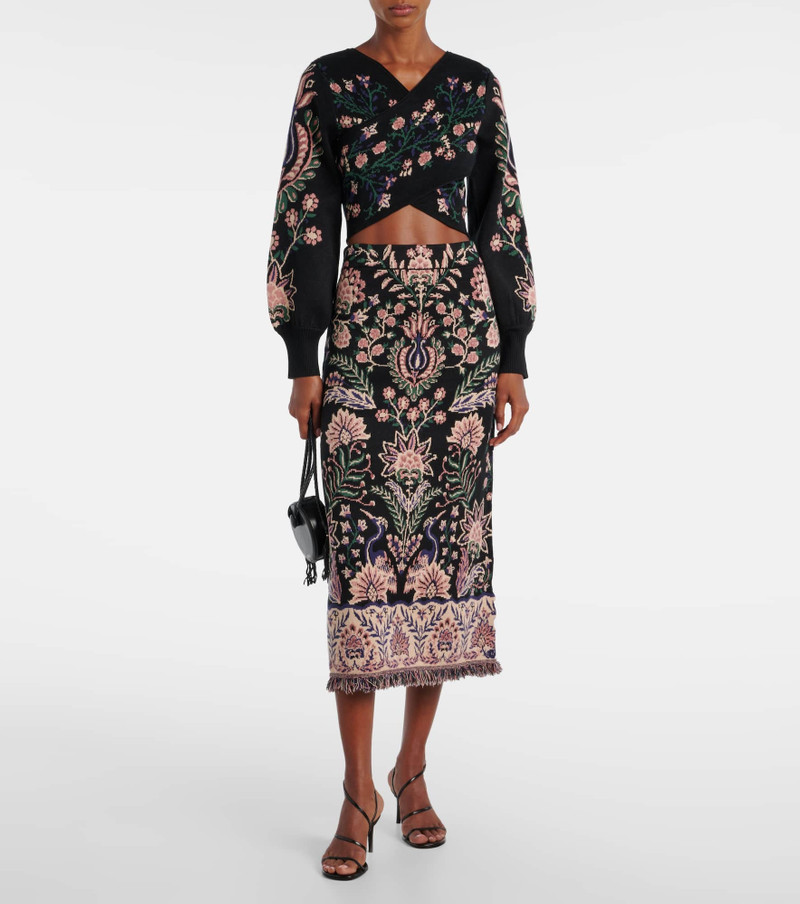 FARM RIO Marvelous Garden fringed high-rise midi skirt outlook