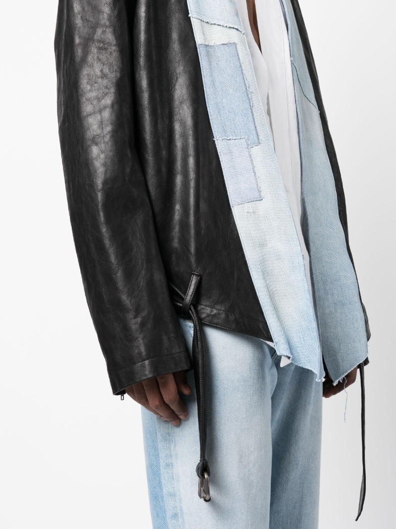 denim-trim leather jacket - 5