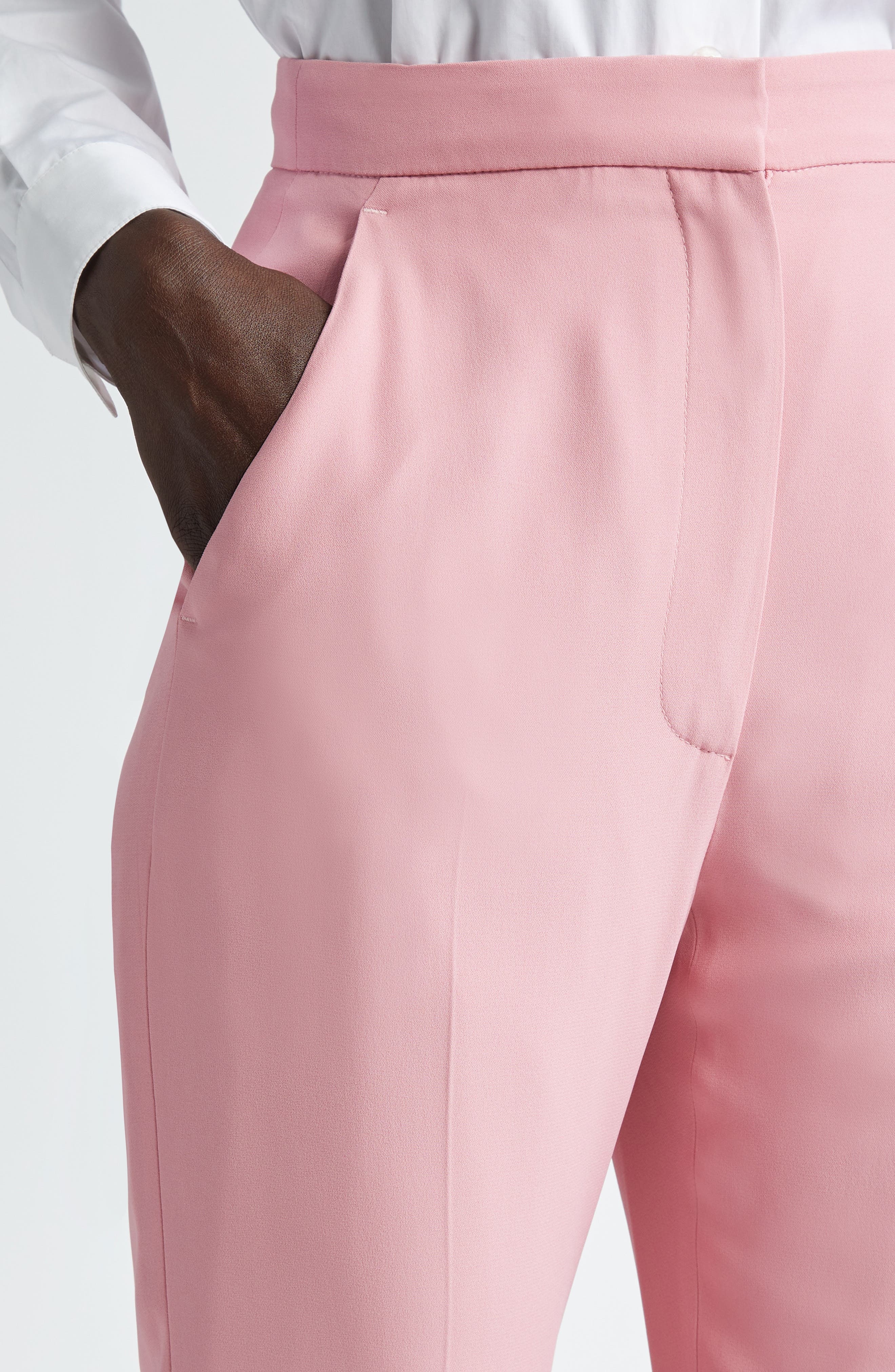 High Waist Leaf Crepe Narrow Bootcut Trousers - 5