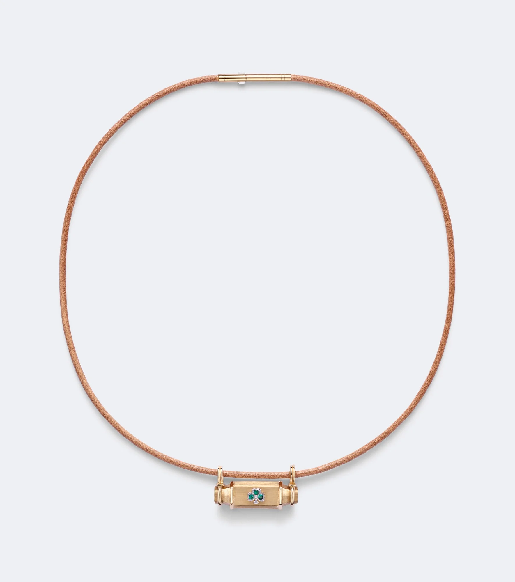 Clover Smash 18kt gold and leather locket necklace with emeralds - 1
