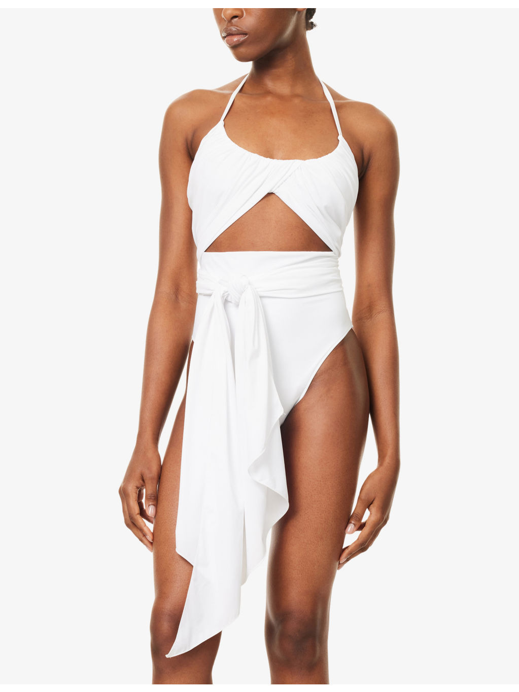 Halter-Neck Draped Swimsuit - 2