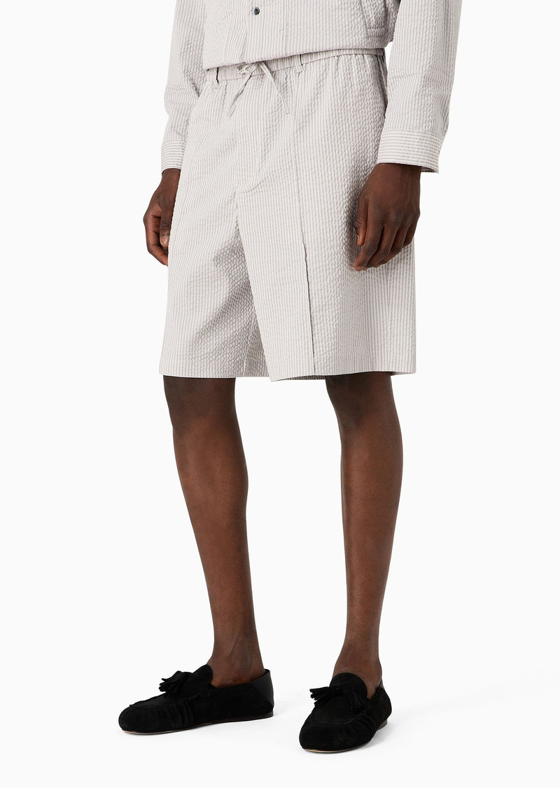 EMPORIO ARMANI Drawstring Bermuda shorts in striped seersucker fabric outlook