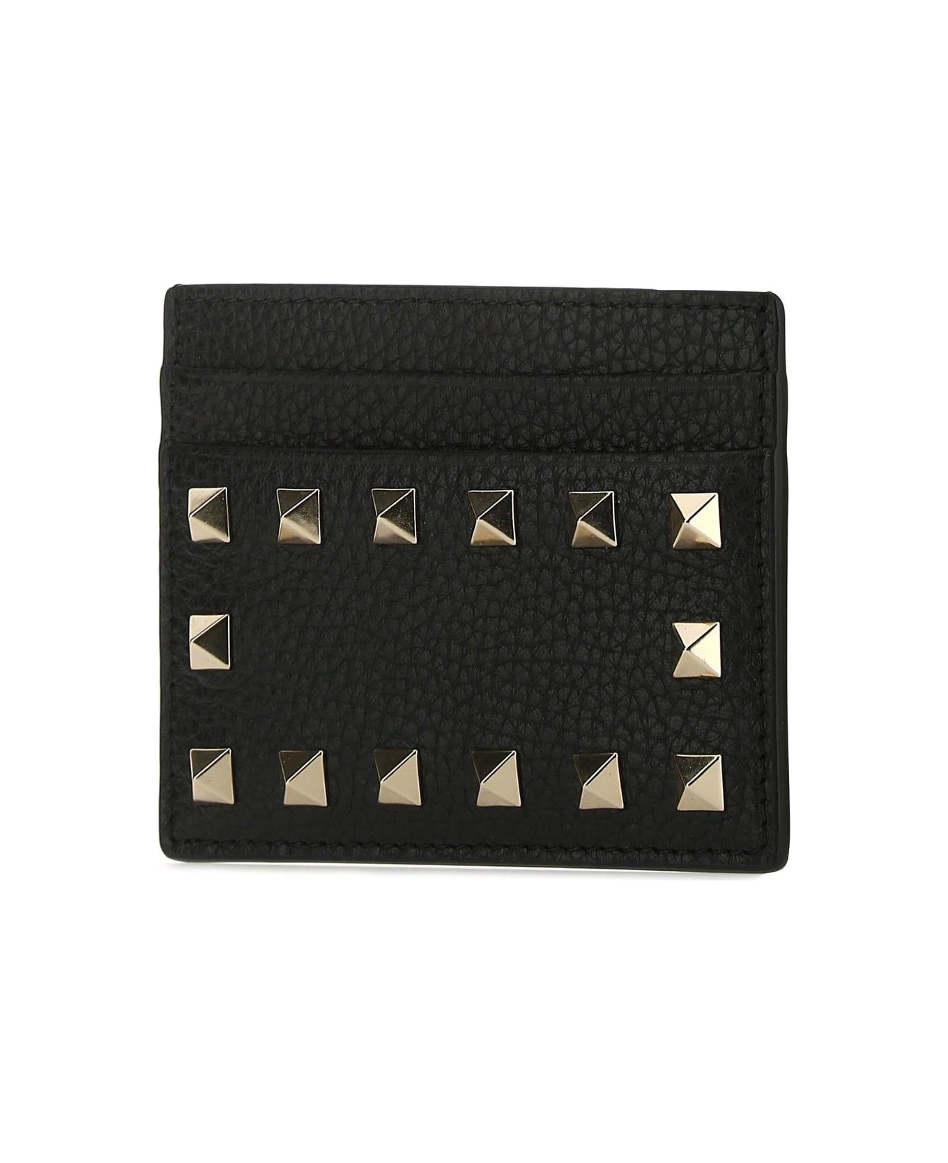 Black Leather Rockstud Card Holder - 2