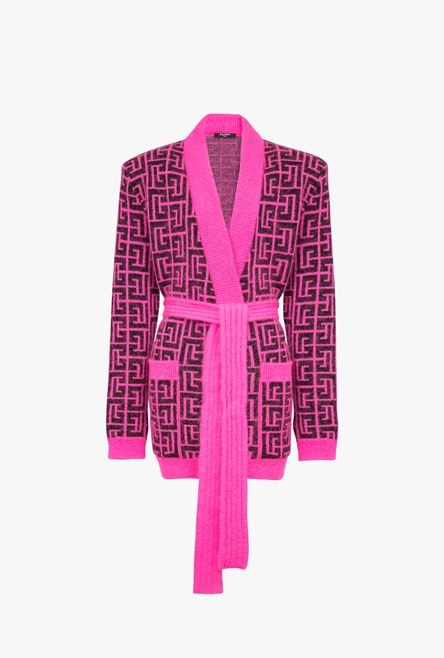 Capsule After ski - Neon pink and black Balmain-monogrammed wool cardigan - 1