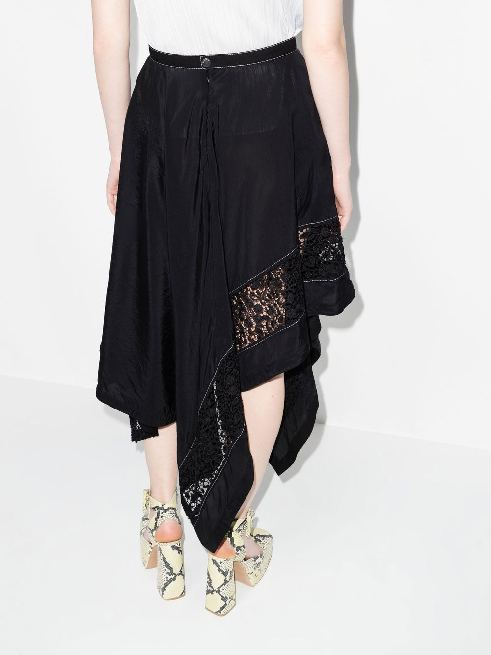 lace-insert asymmetric skirt - 3