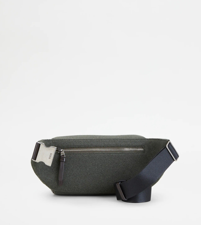 WAIST BAG IN LEATHER AND FELT SMALL - GREEN, BROWN 3