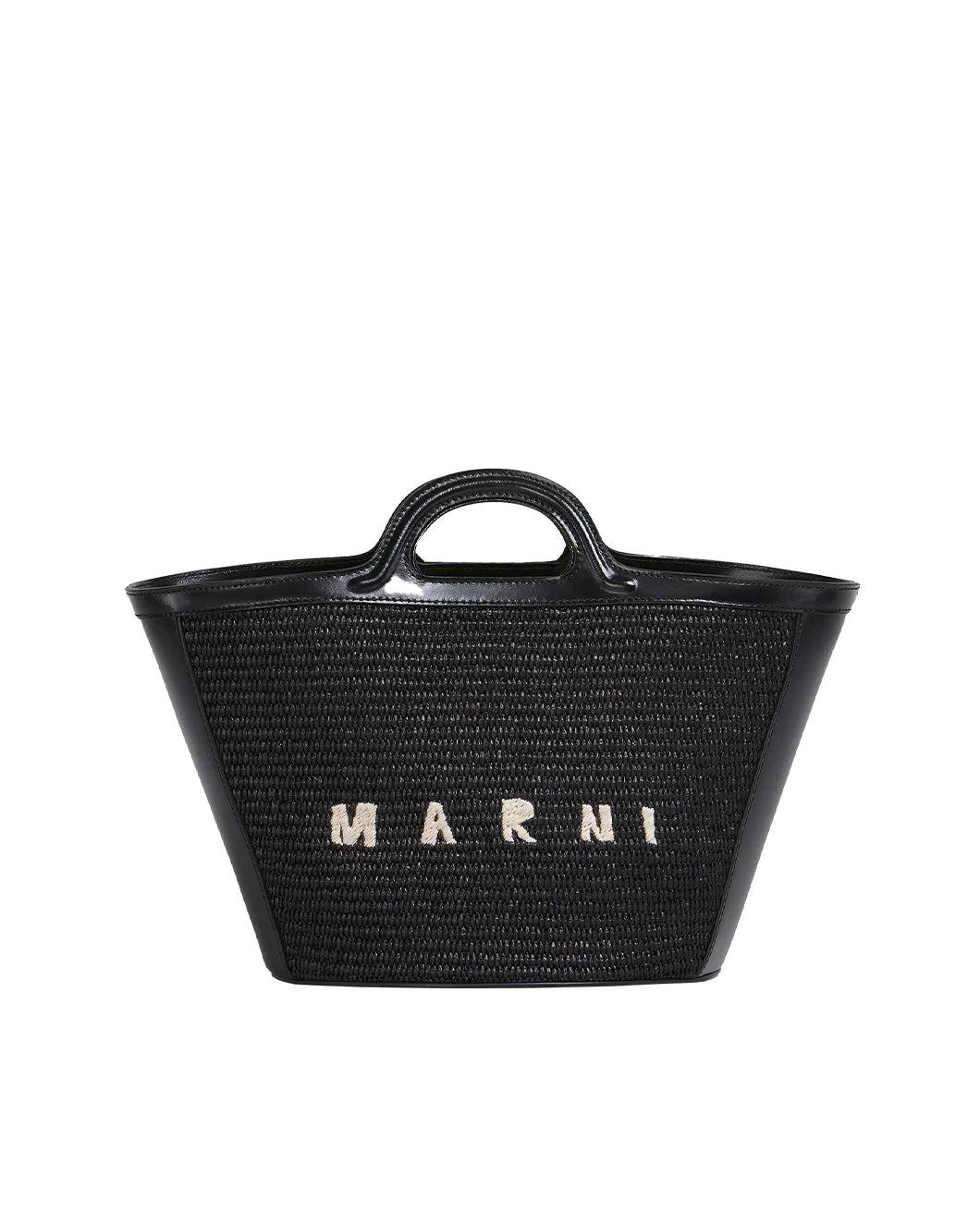 TROPICALIA SMALL BAG IN BLACK LEATHER AND RAFFIA-EFFECT FABRIC - 1