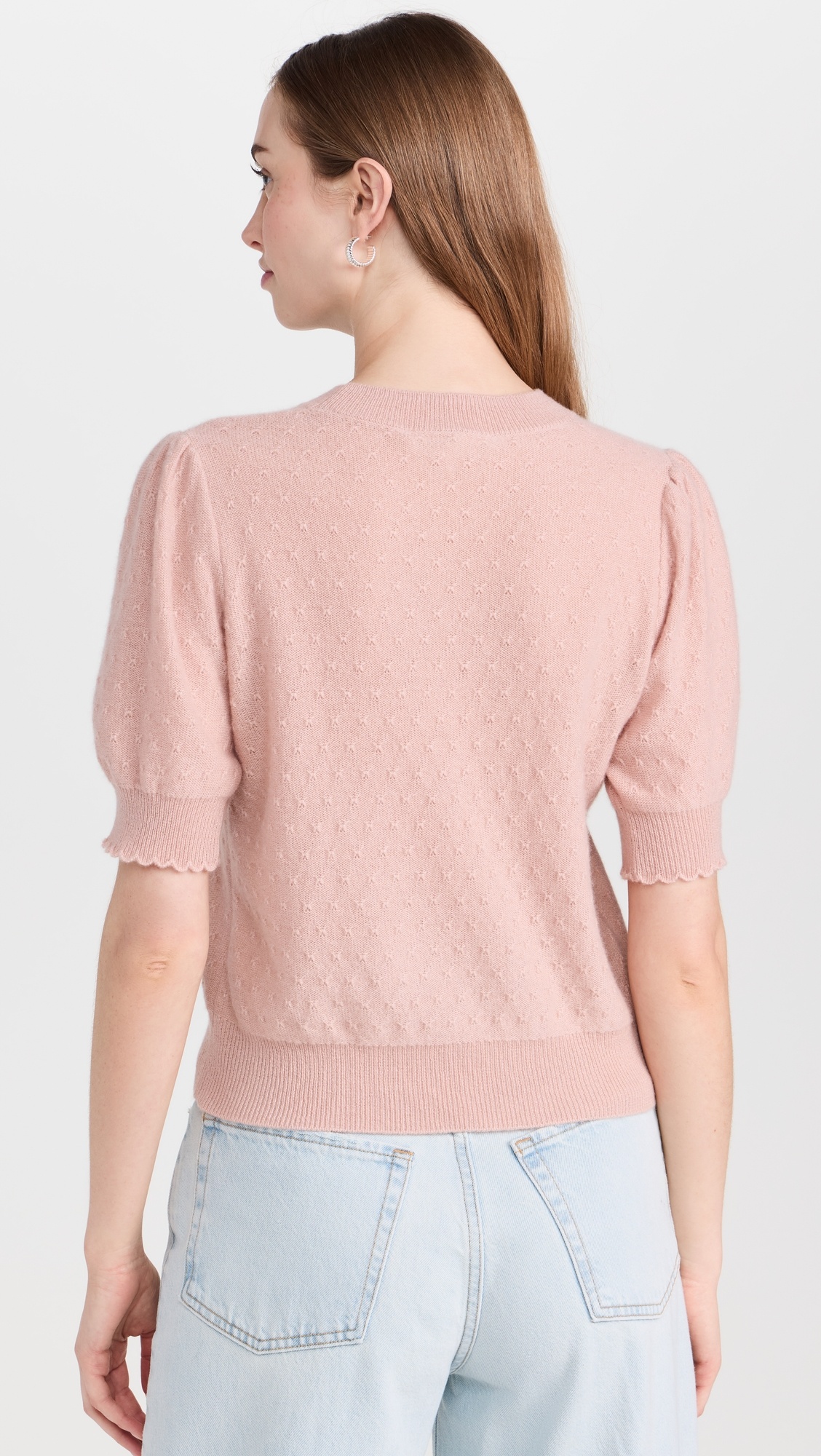 Pointelle Puff Sleeve Sweater - 2