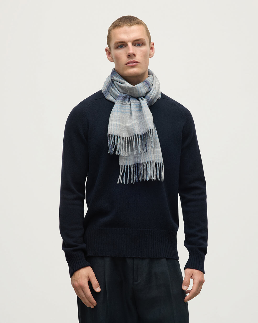 Ombre Check Grey Merino Scarf - 2