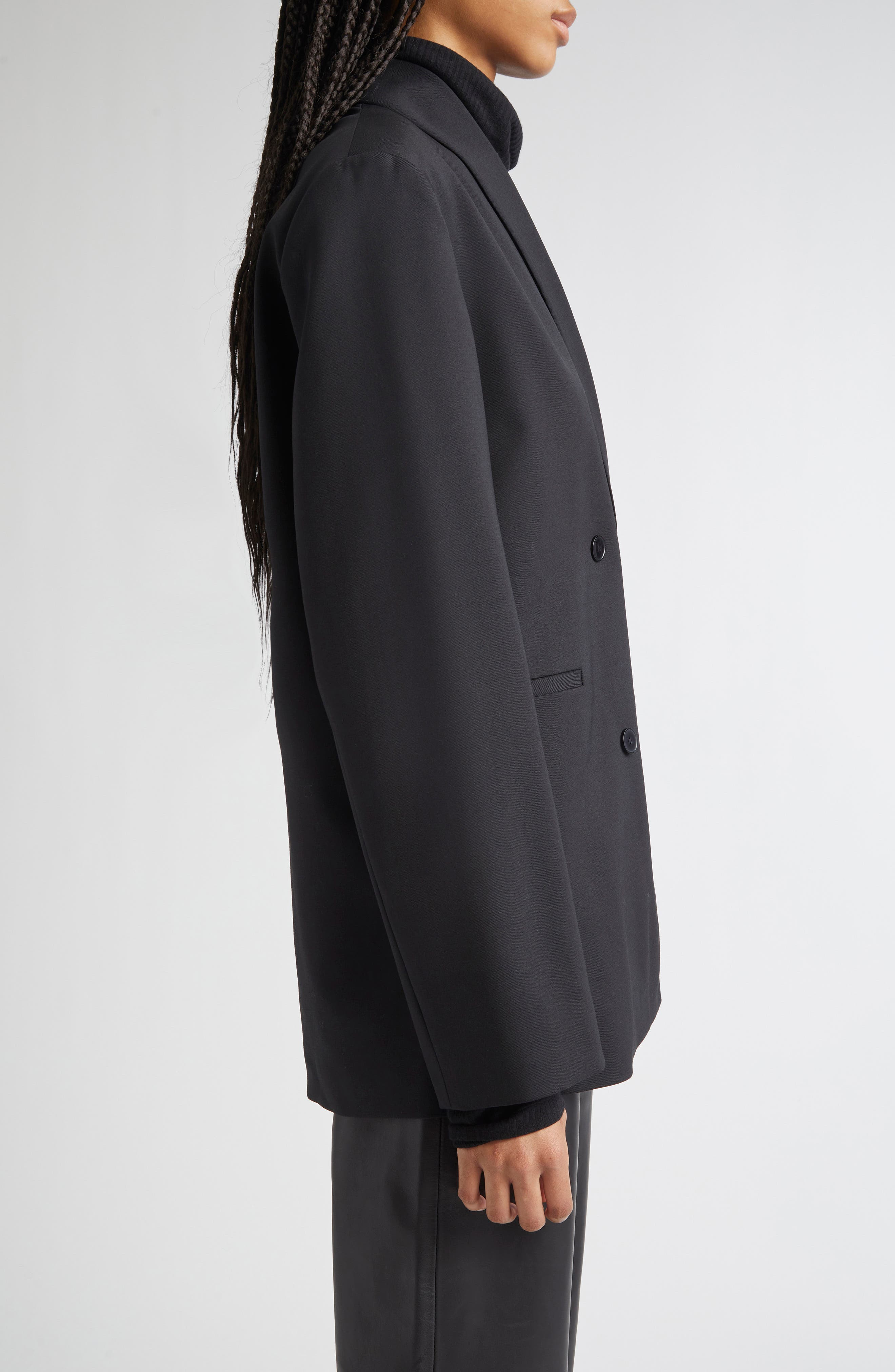 LOULOU DE SAISON Sancia Double Breasted Stretch Virgin Wool Blazer in Black at Nordstrom - 4