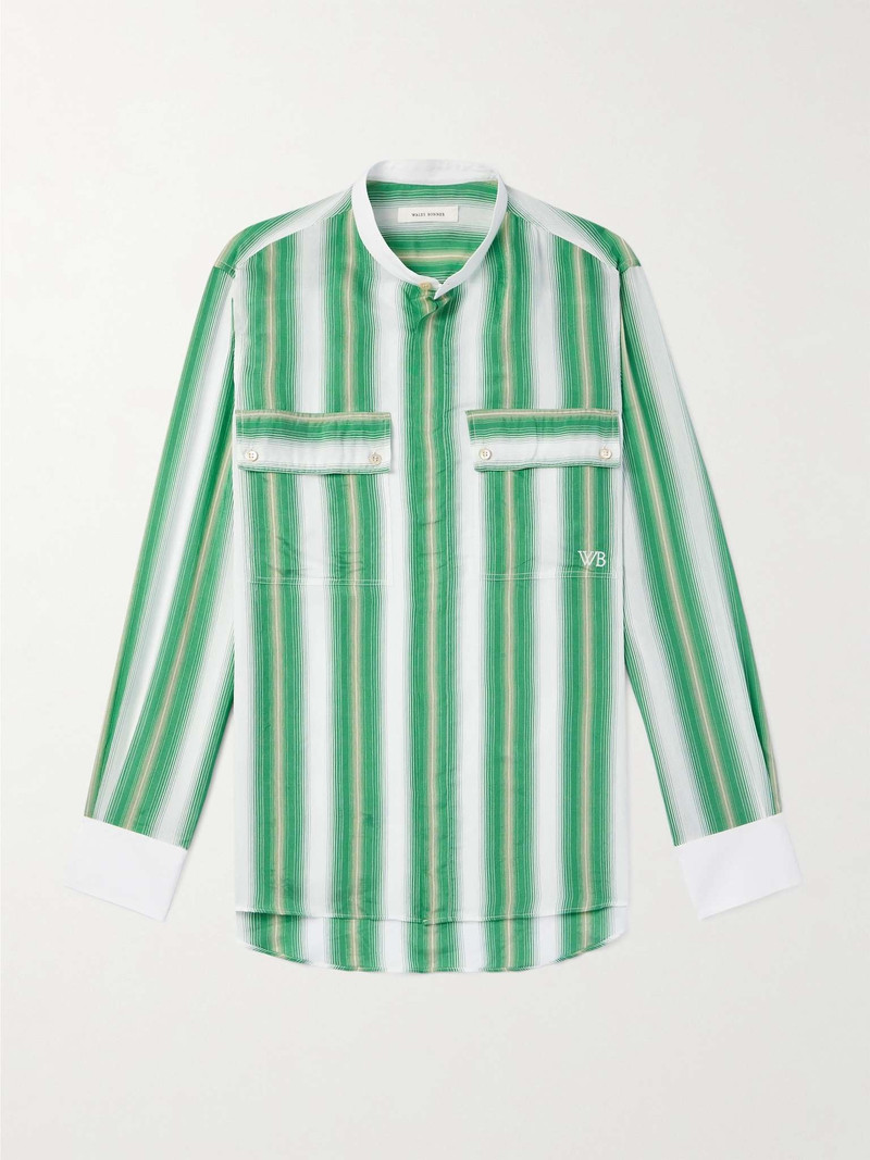 Cadence Grandad-Collar Poplin-Trimmed 줄무늬 짠 셔츠 - 1