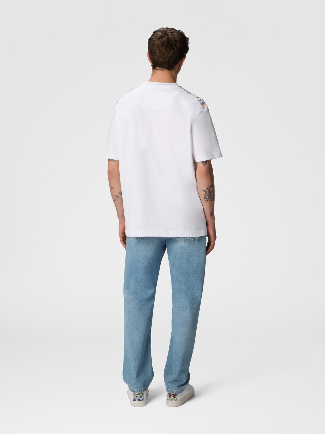 Cotton crewneck T-shirt with chevron inserts on the shoulders - 3