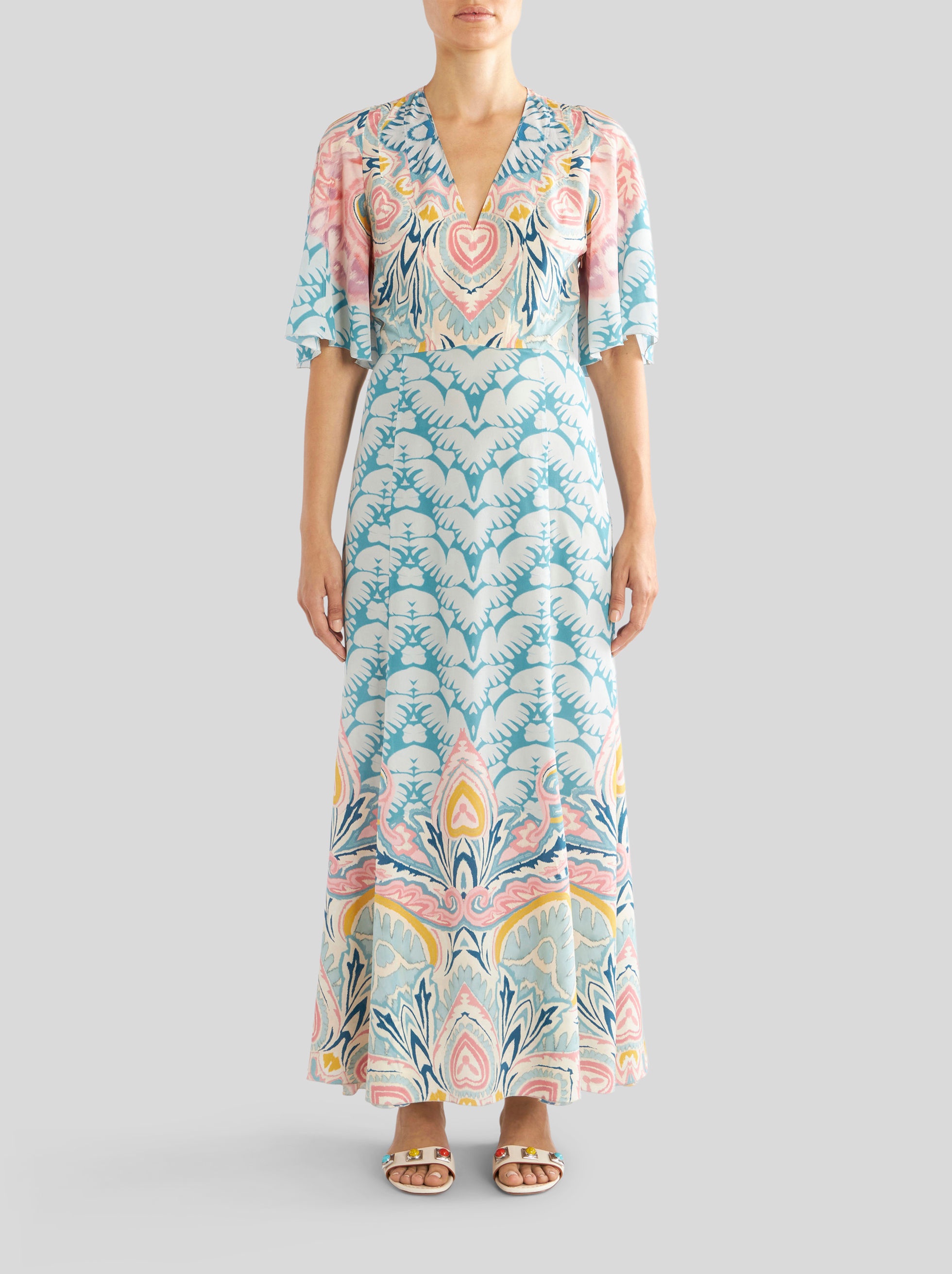 SILK DRESS WITH FLORAL LUCKY CLOVER DESIGN - 3
