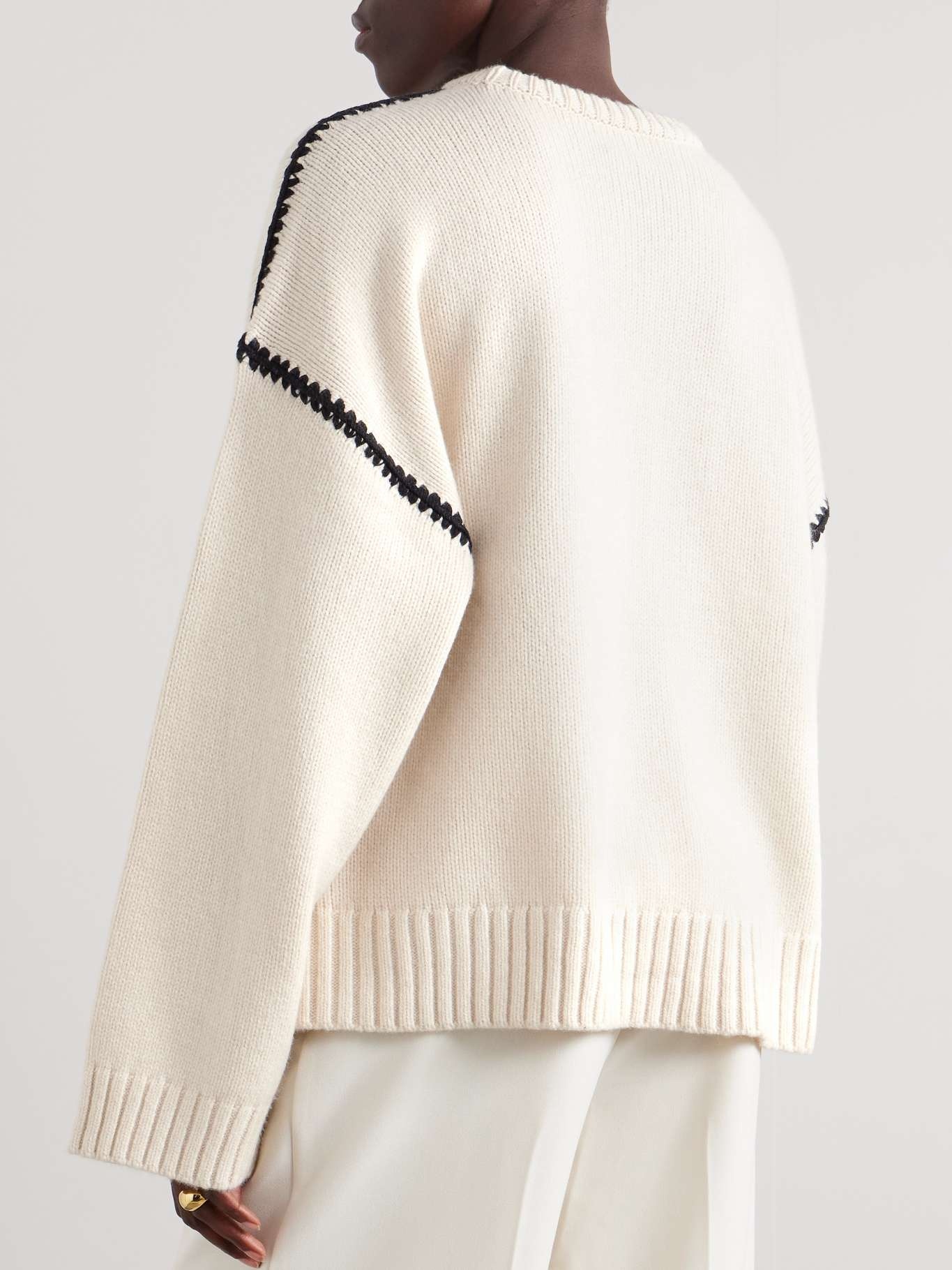 Oversized whipstitched wool, cashmere and cotton-blend sweater - 4