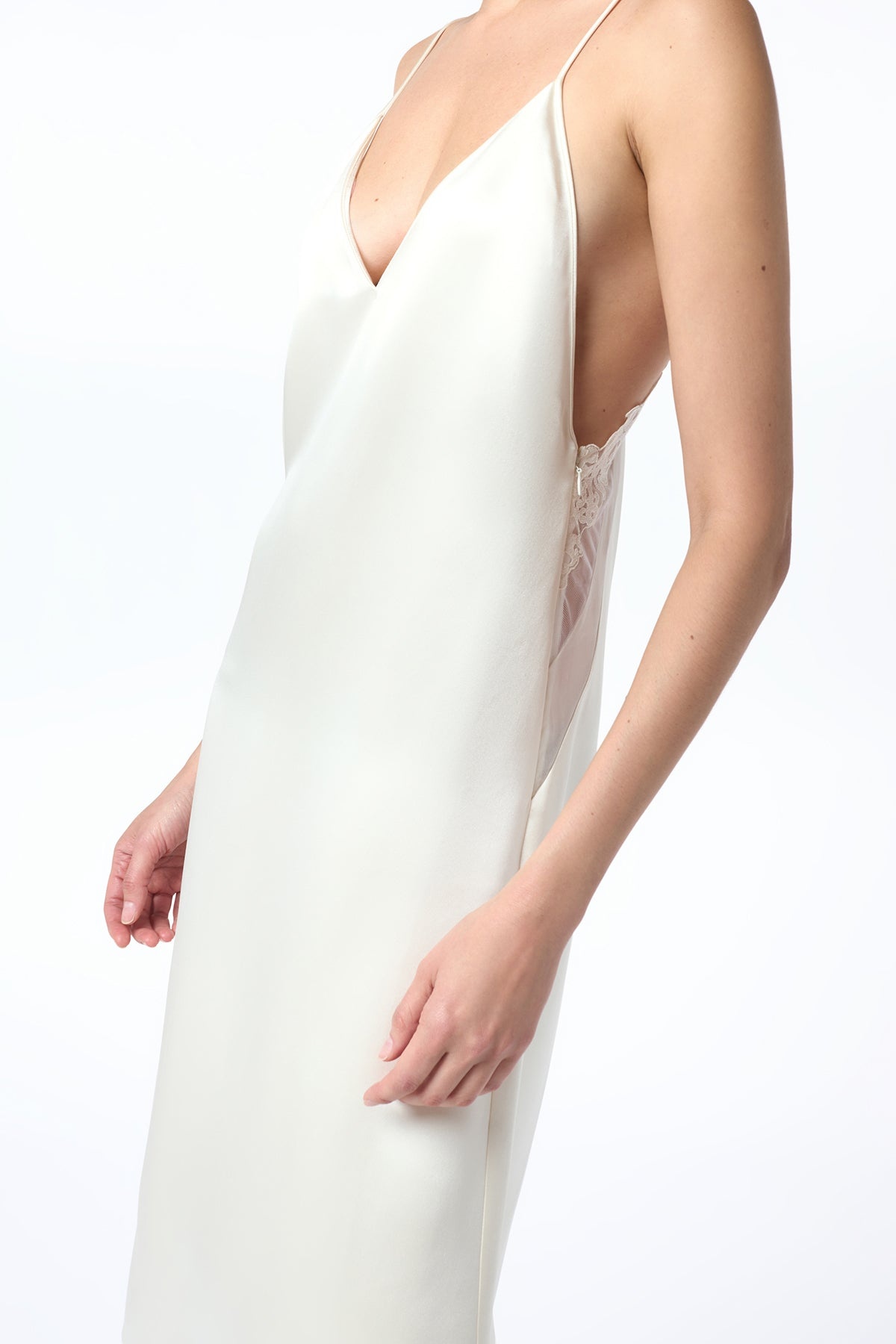 Dinah Slip Midi Dress in Ivory Silk Satin - 5