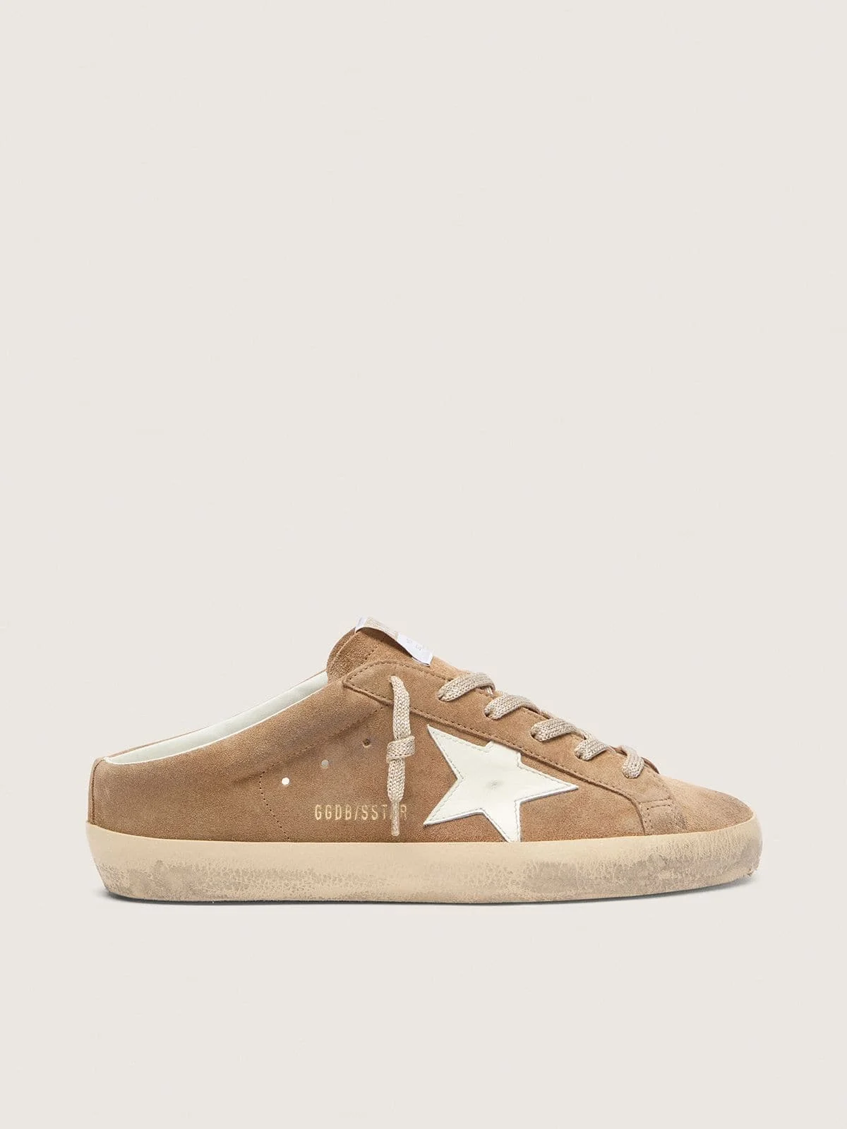 Women's Super-Star Sabots in tobacco suede with white leather star - 1