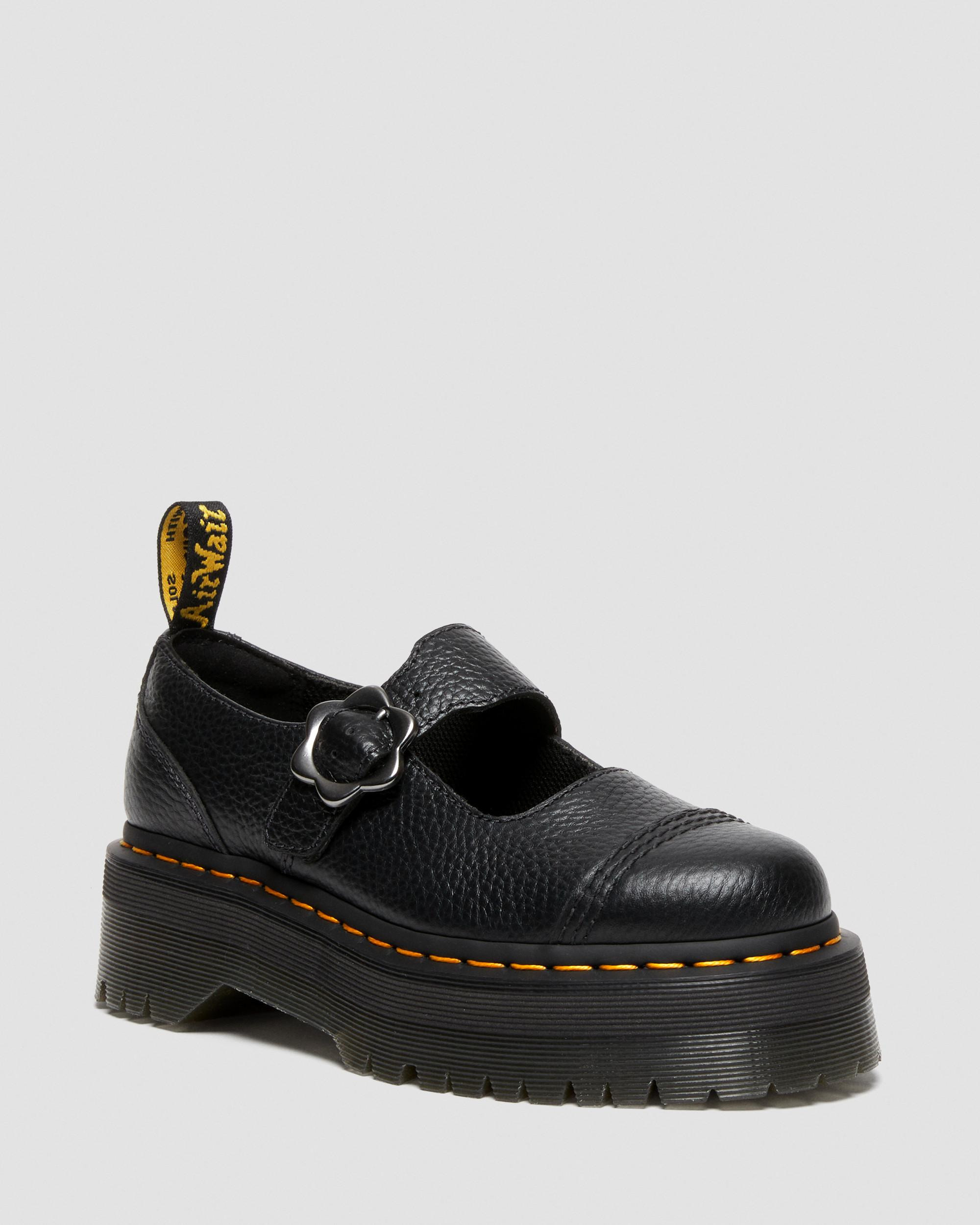 Addina Flower Buckle Leather Platform Shoes - 2