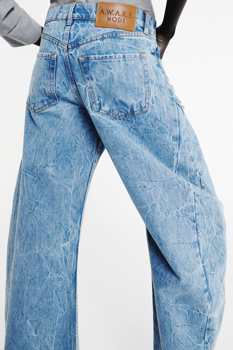 A.W.A.K.E. MODE ACID WASH DENIM SIDE INSERT JEANS INDIGO ACID WASH outlook