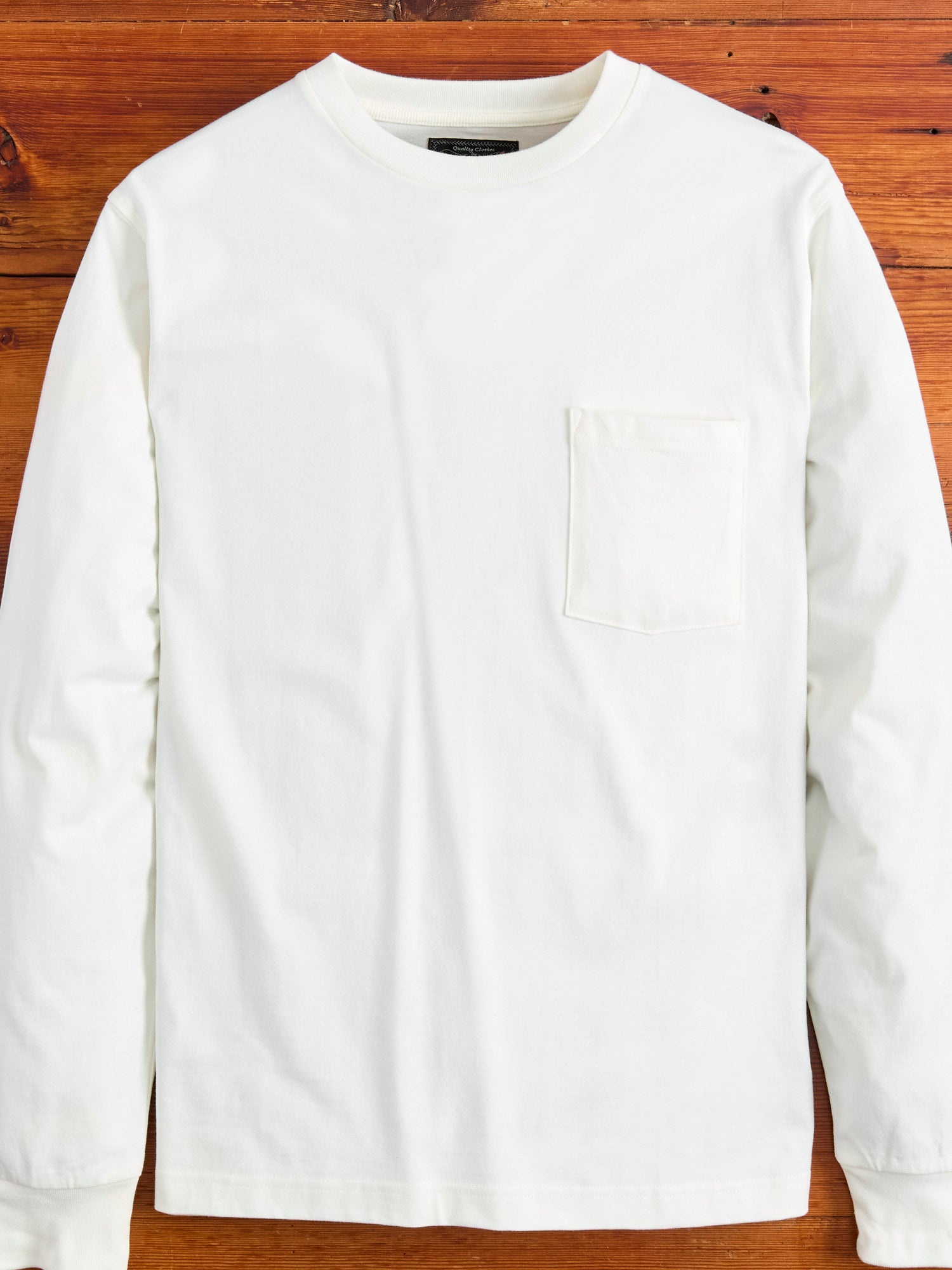 40/2 Long Sleeve Pocket T-Shirt in White - 1