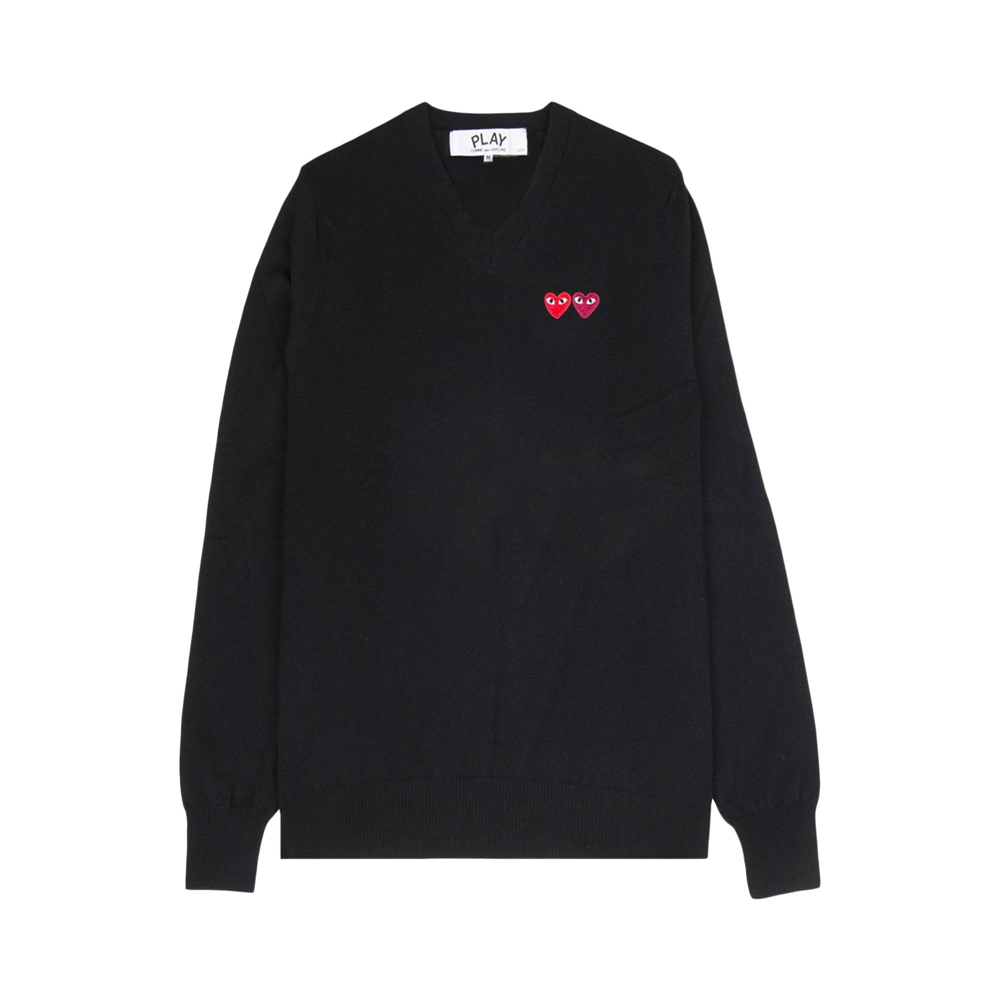 Comme des Garçons PLAY Double Heart V-Neck Sweater 'Black' - 1