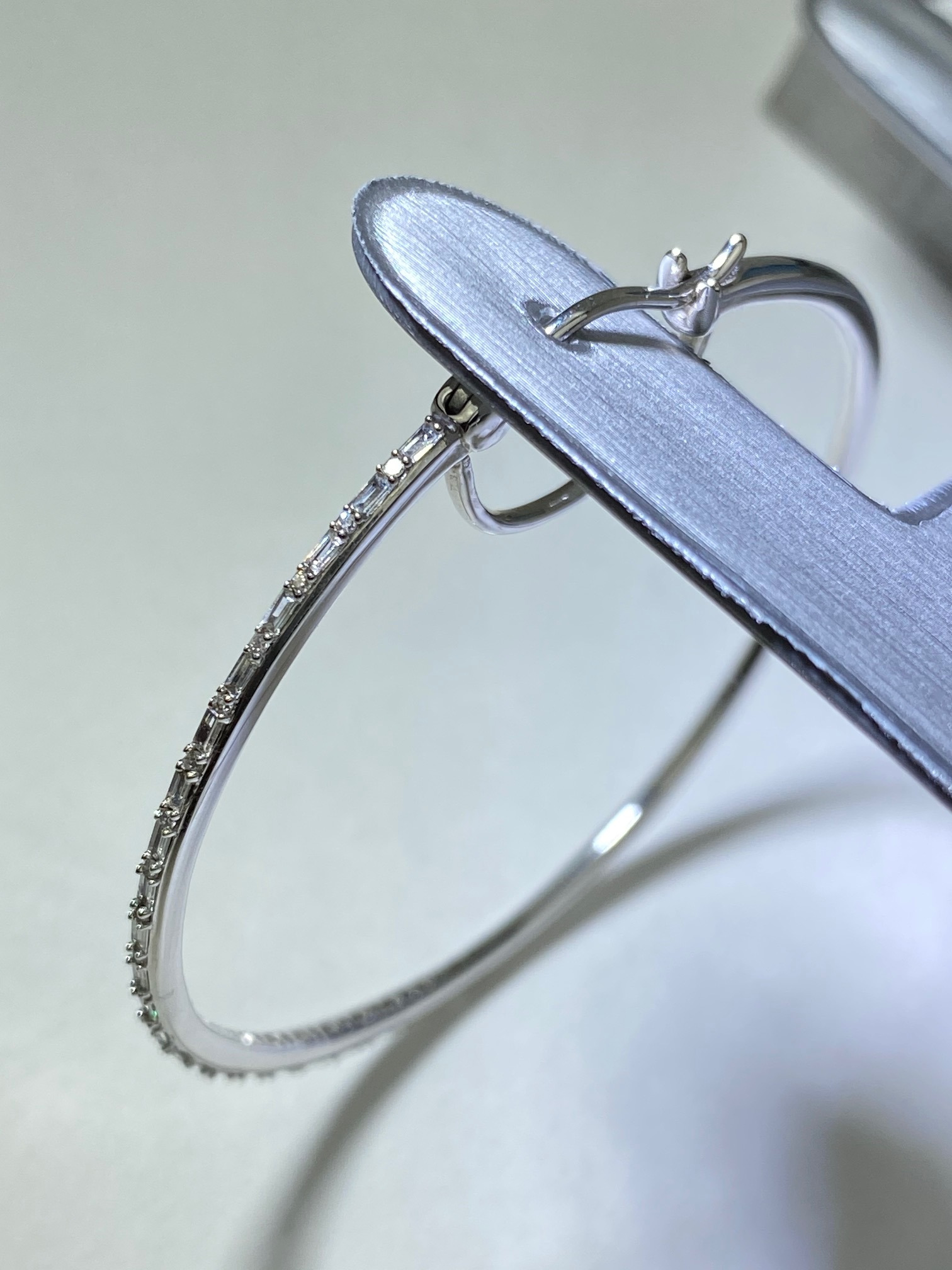Zales - Zales 1/2 CT. T.W. Baguette and Round Diamond Alternating Hoop Earrings in 10K White Gold New - 7