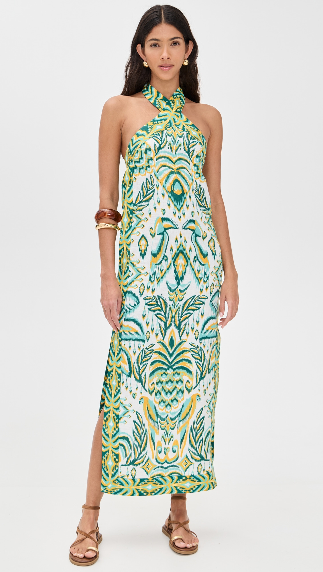 Tropical Tapestry Off-White Halter Neck Dress - 1