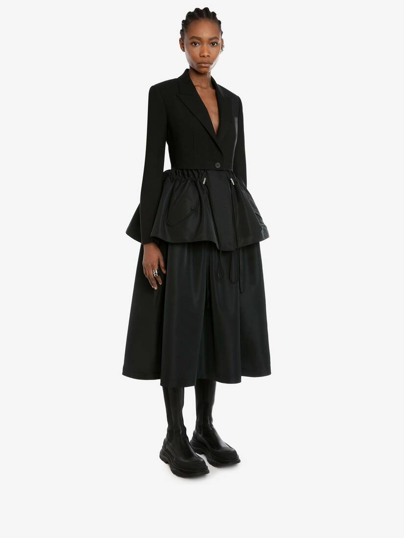 Drawstrings Gathered Midi Skirt in Black - 3