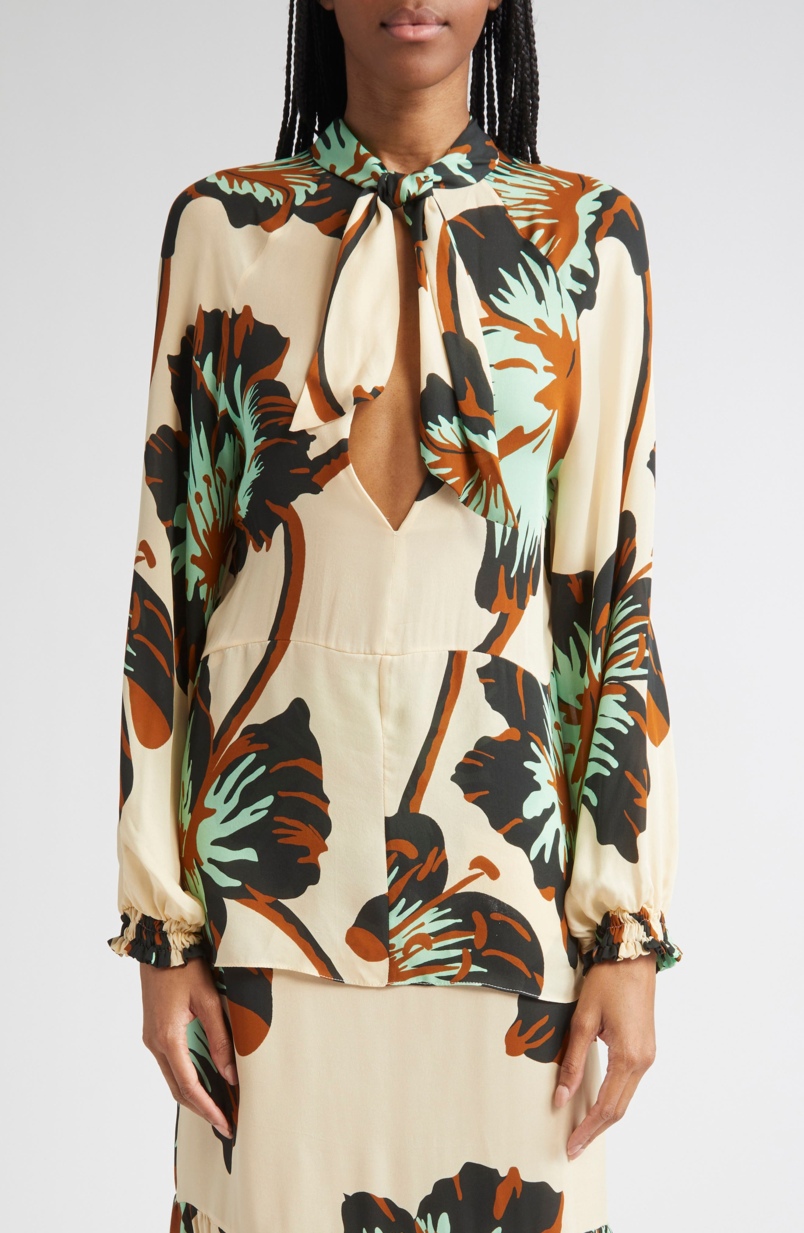 Johanna Ortiz Drum Beats Silk Georgette Top in Ecru /Rust /Green /Mint at Nordstrom - 1