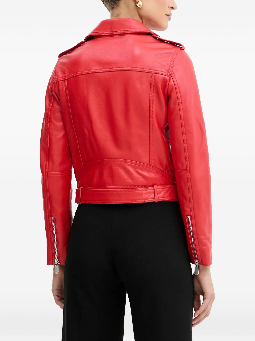 belted zip-front leather biker jacket - 3