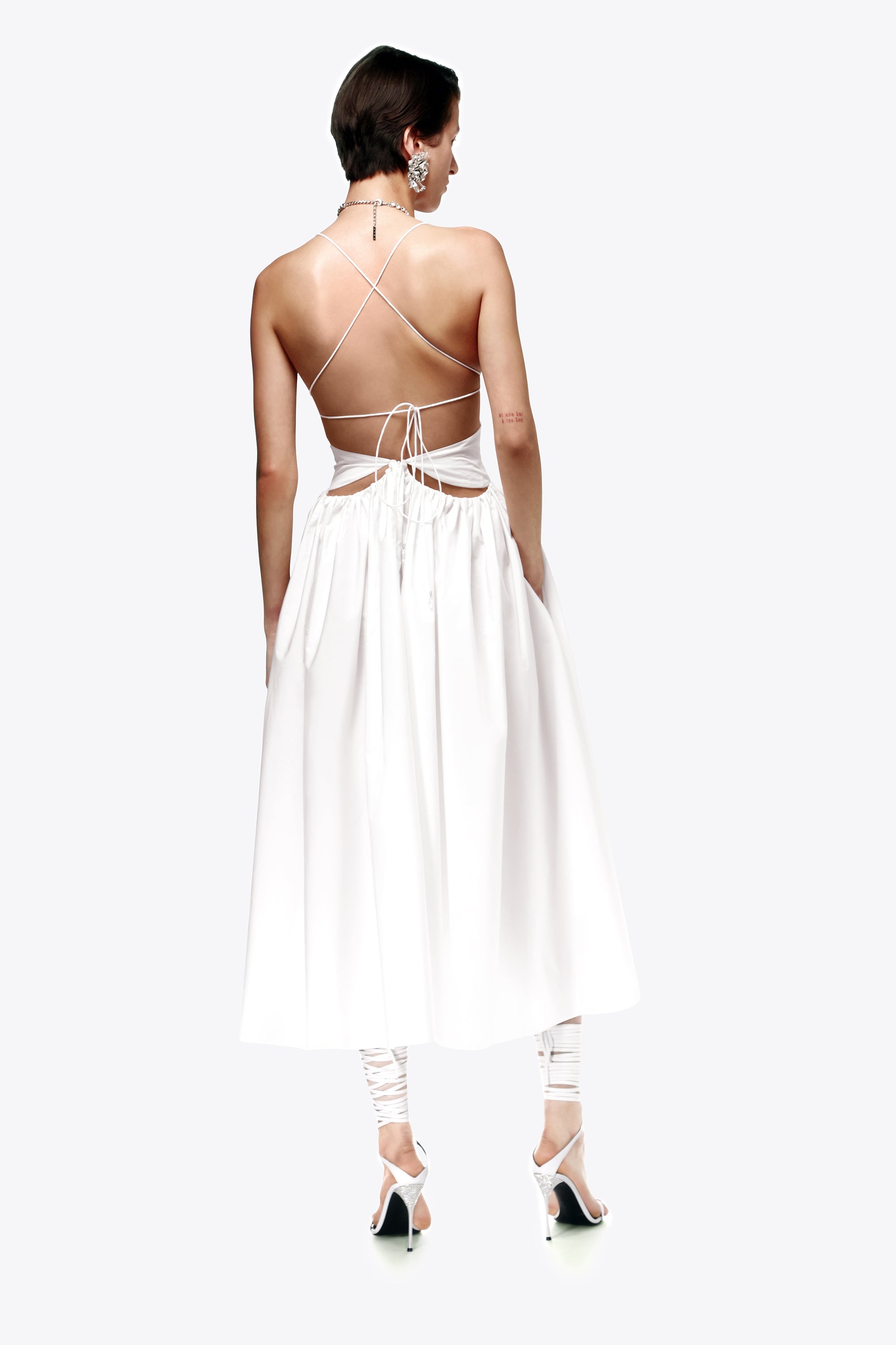 GATHERED BUTTERFLY POPLIN MIDI DRESS - 3