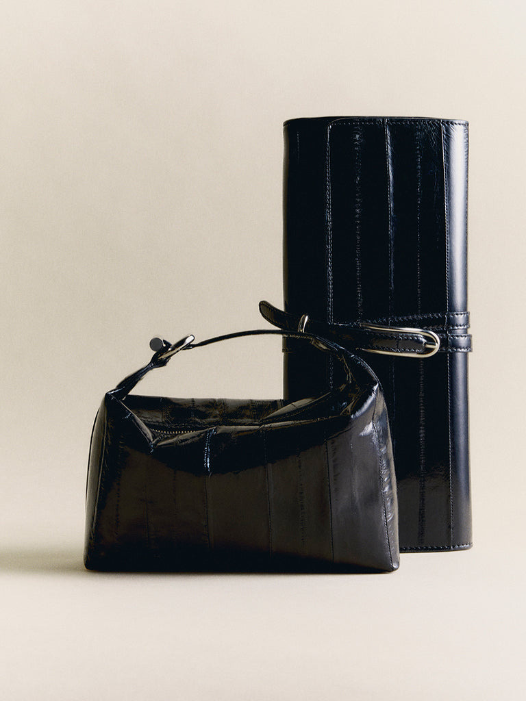 BELTED CLUTCH BLACK EEL - 3