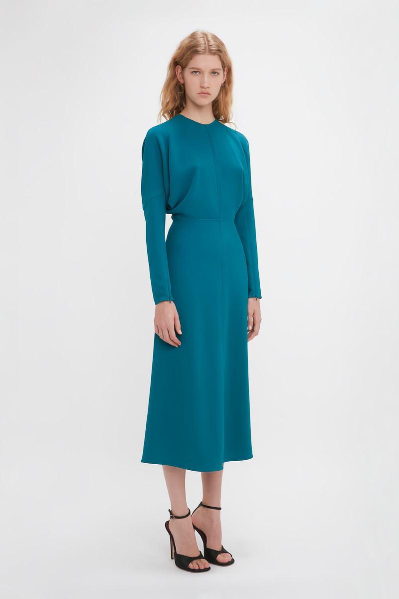 Long Sleeve Dolman Midi Dress In Petroleum 3