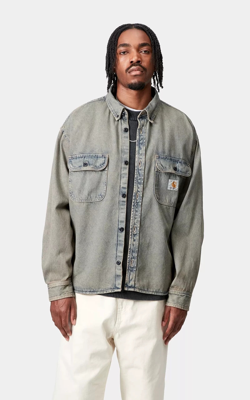 TIGAN SHIRT JAC GARMENT DYED BLUE/LEATHER - 2