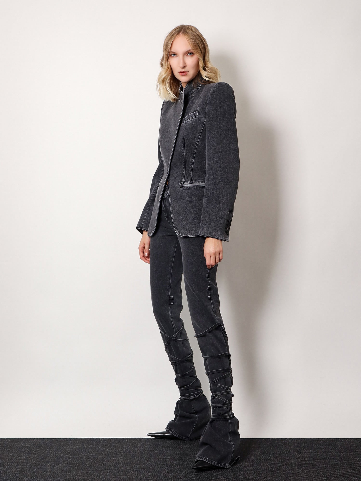 Black Denim Trouser With Knot Details - 2