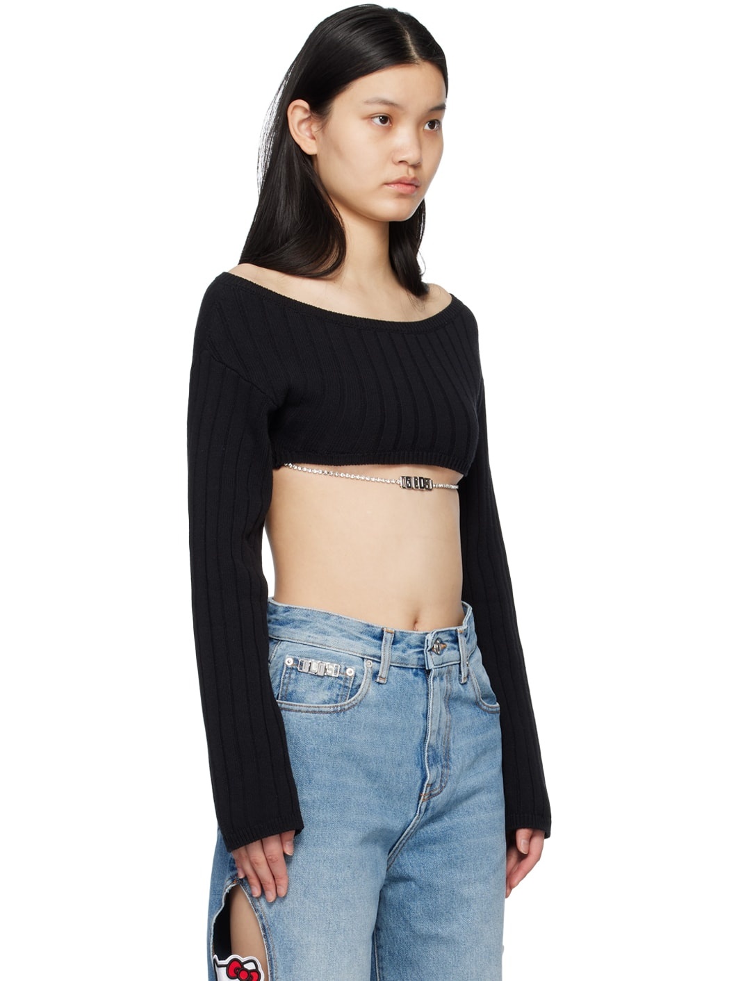 Black Crystal Chain Sweater - 2