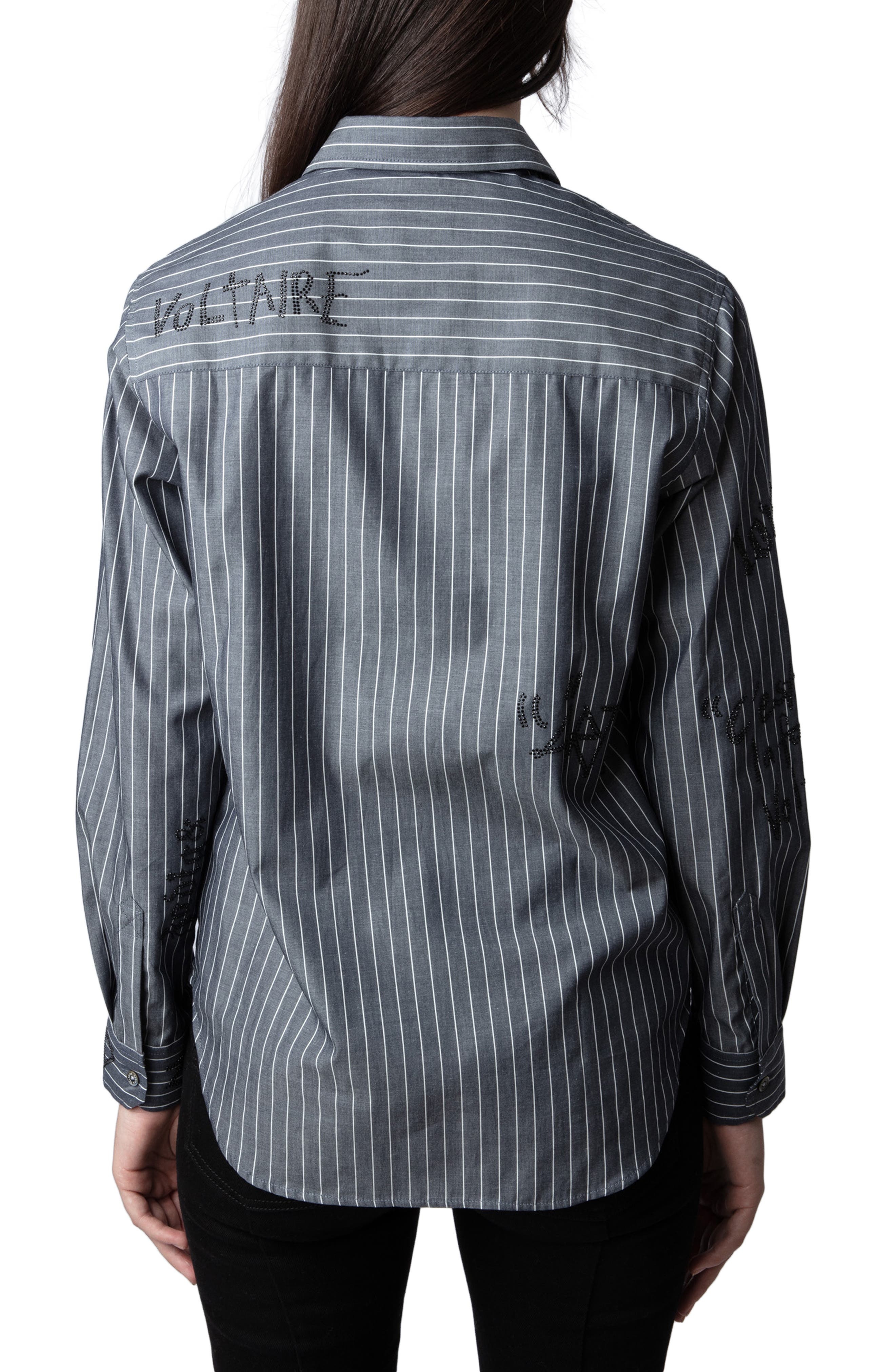 Zadig & Voltaire Taskiz Manifesto Stripe Embellished Cotton Button-Up Shirt in Evening at Nordstrom - 2