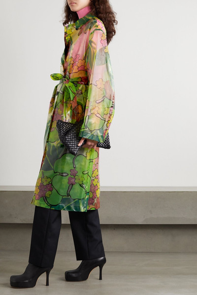 Dries Van Noten Belted floral-print PVC trench coat outlook