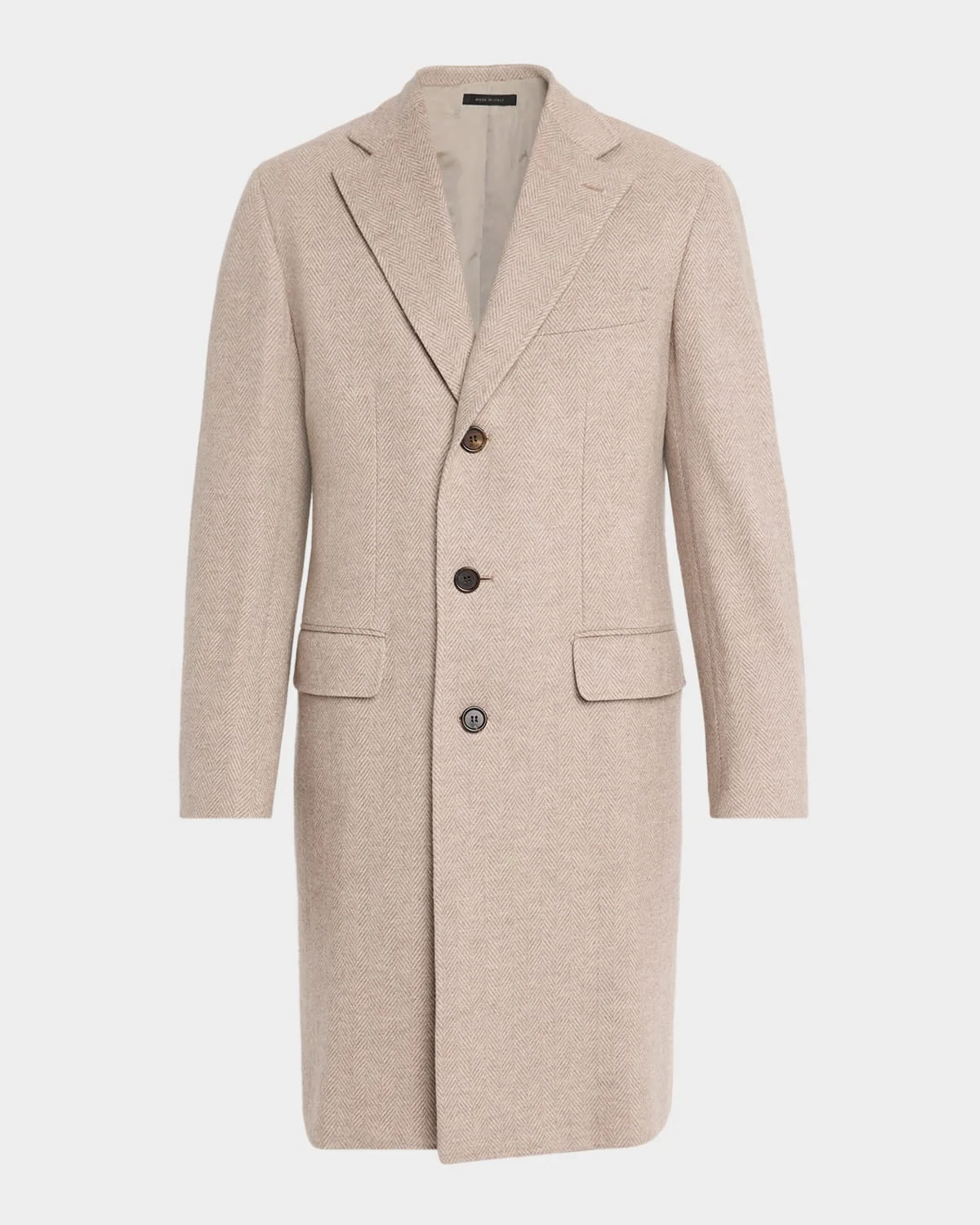 Men's Solferino Cashmere Herringbone Overcoat - 1