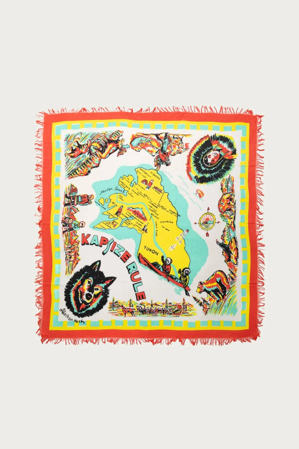 Rayon Fringe Stole (YUKON Life Map)40x40 - Natural - 1