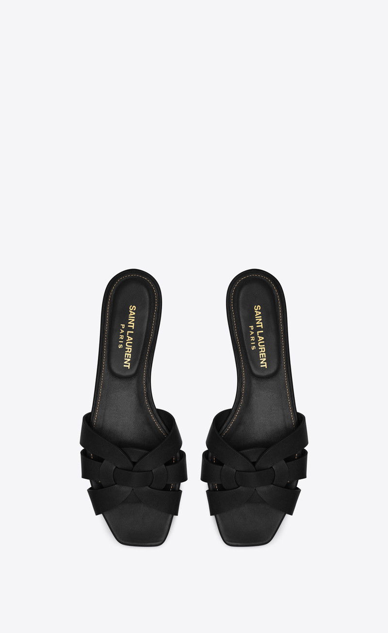 SAINT LAURENT レザー クロスストラップ スクエアトゥ ミュール セール価格) サンダル レディース メッシュ レース スクエアトゥ