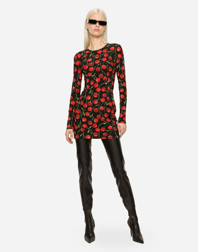 Dolce & Gabbana Short long-sleeved jersey dress with cherry print outlook