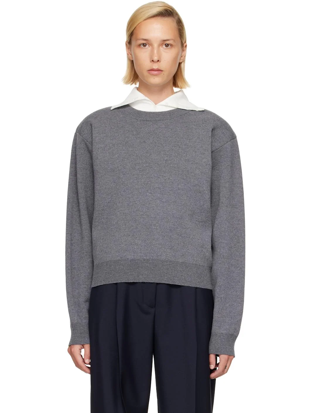 Gray Statement Shoulder Crewneck Sweater - 1