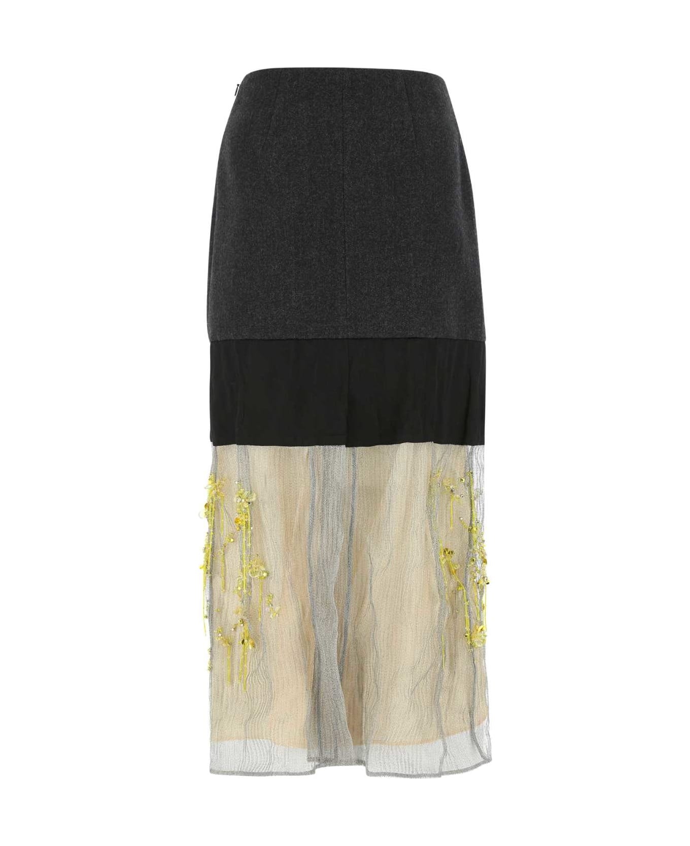 Multicolor Wool And Mesh Skirt - 2