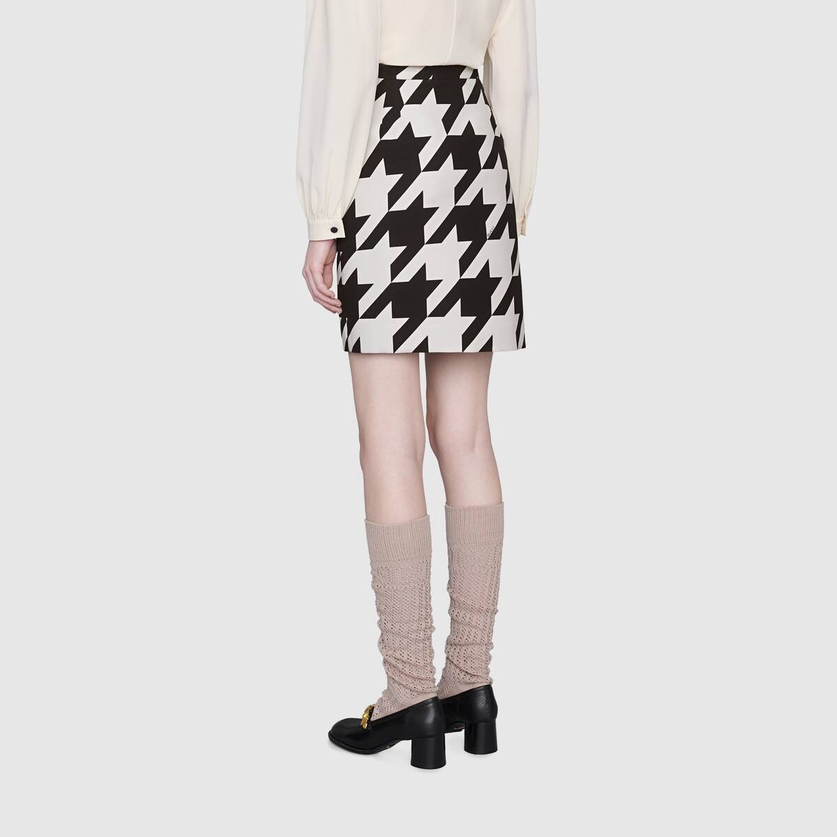 Houndstooth print wool silk mini skirt - 4