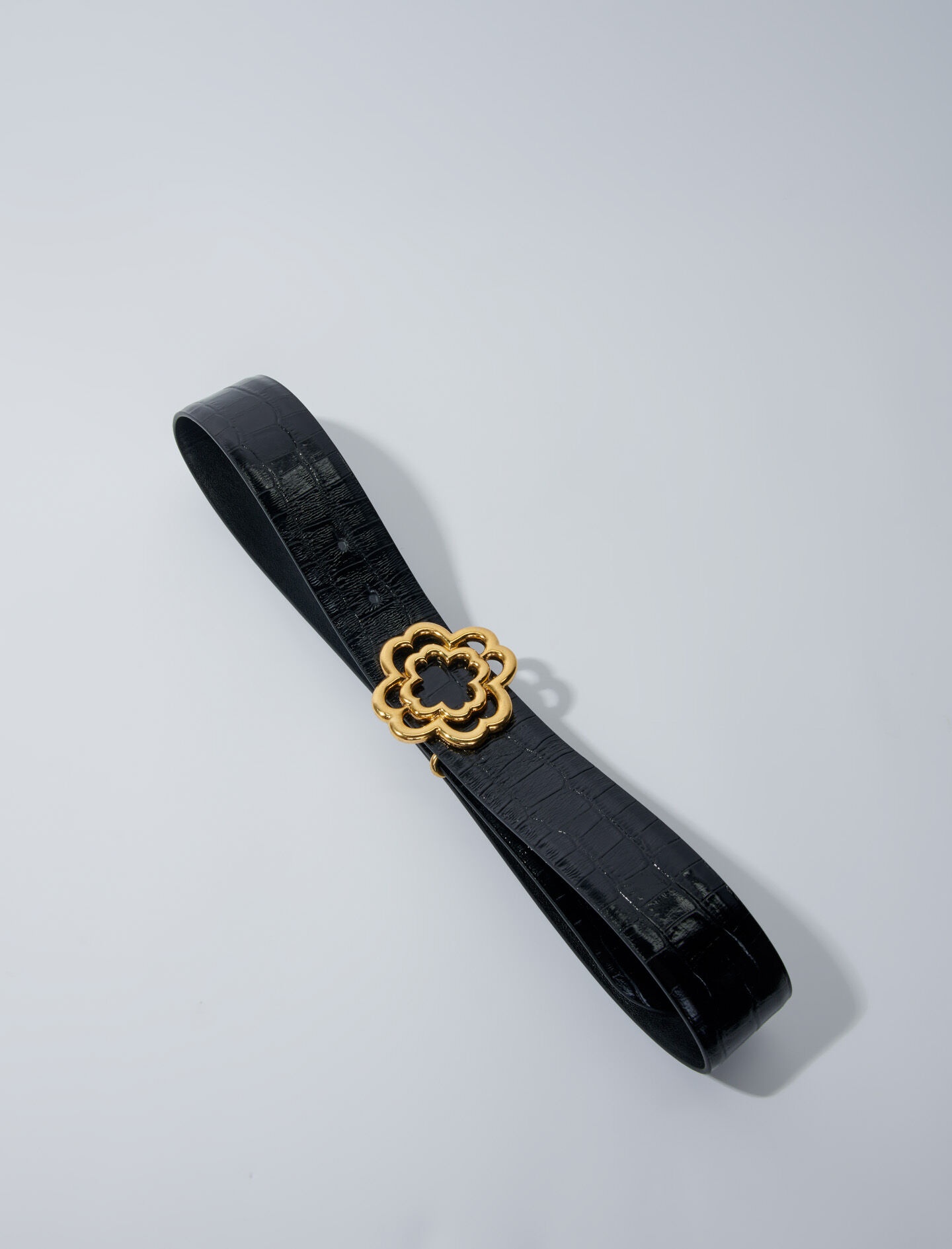 Croc-effect leather double M belt - 5